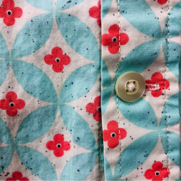 Mens Kennington LTD Turquoise Orange Print Button Front Shirt - Picture 12 of 16